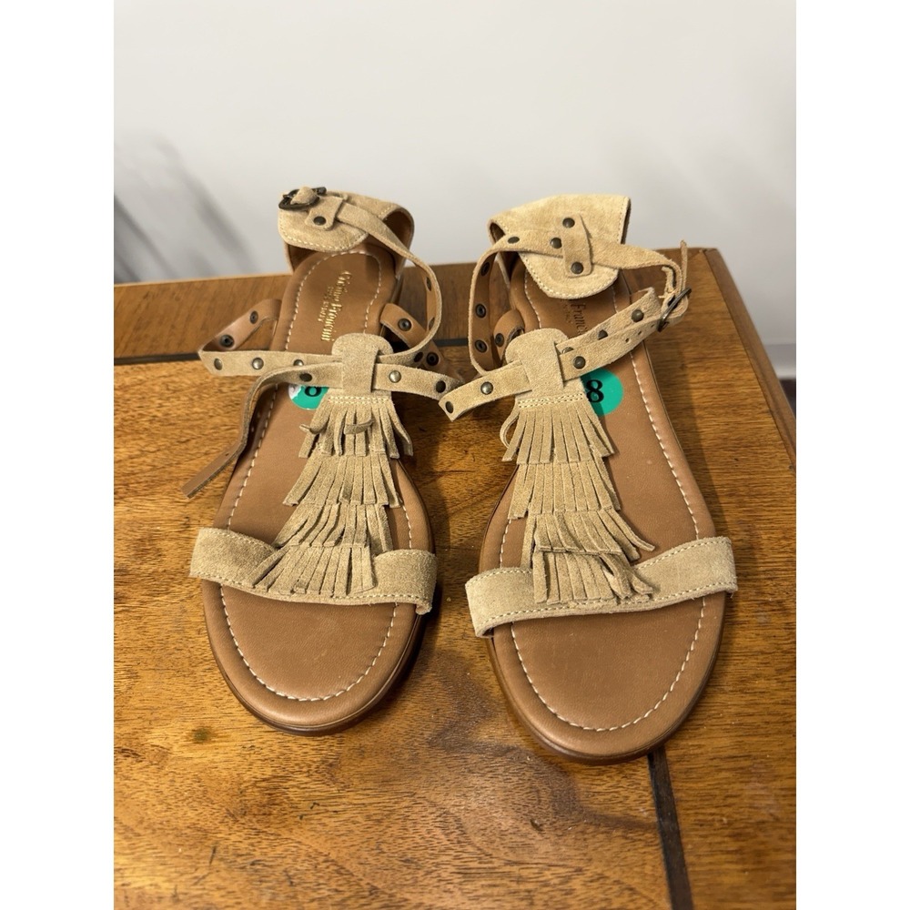 Cristina Francini Women's 8 Made In Italy Suede Gladiator Sandal With Fringe